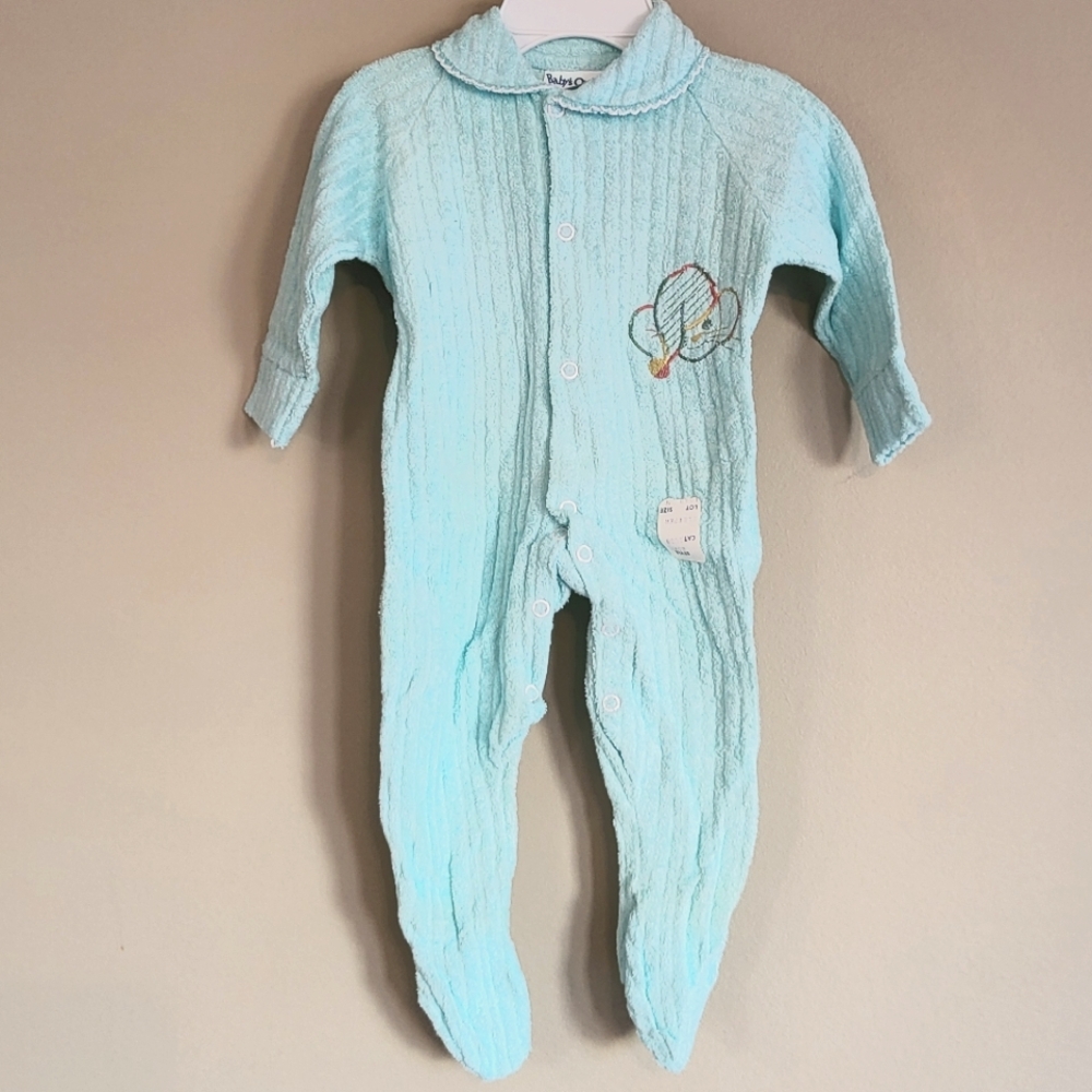 NWT Vintage Baby's Own mint green embrodiered terry sleeper/footie